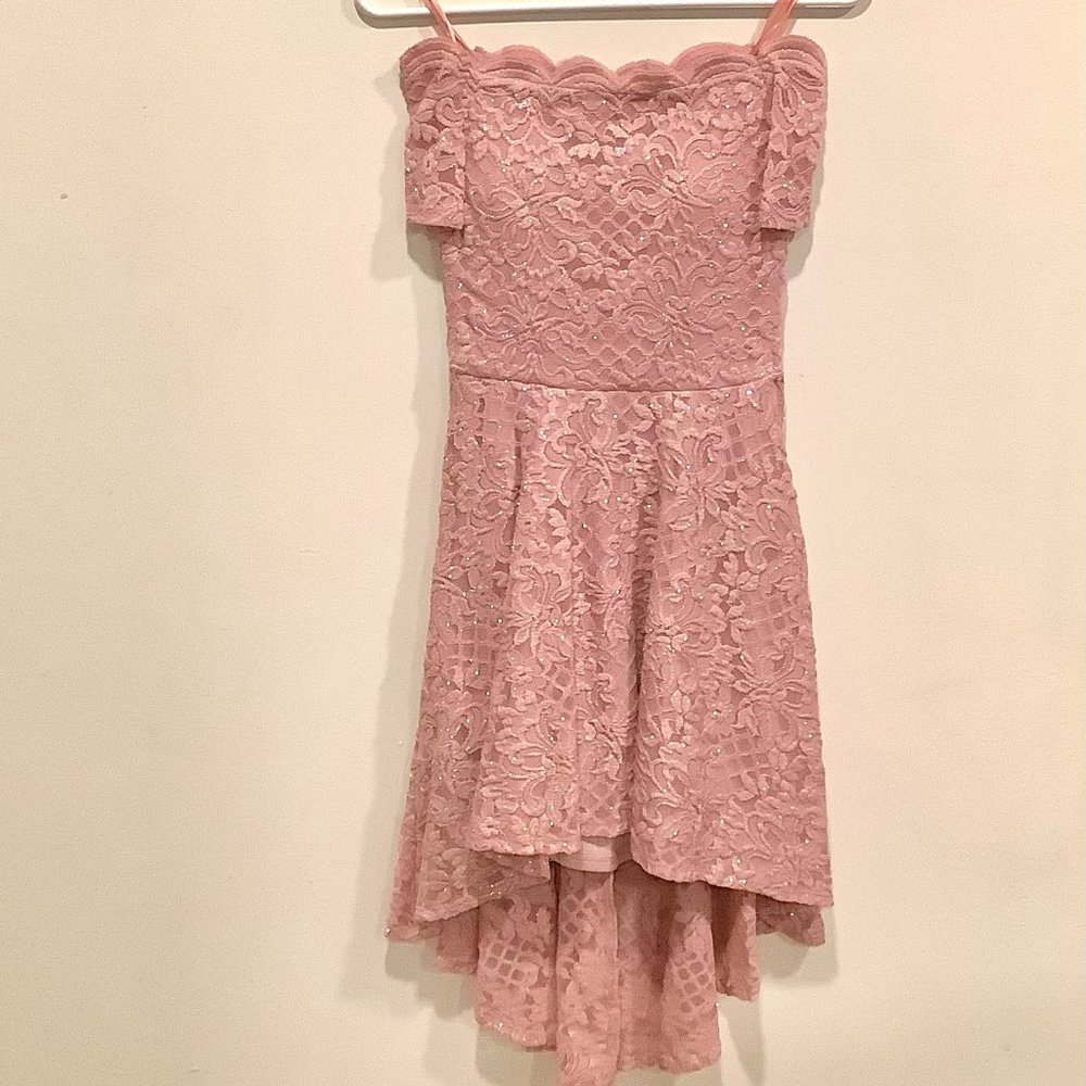 Beautiful pink glitter dress, City Studios, off the shoulder, Size 1 Juniors